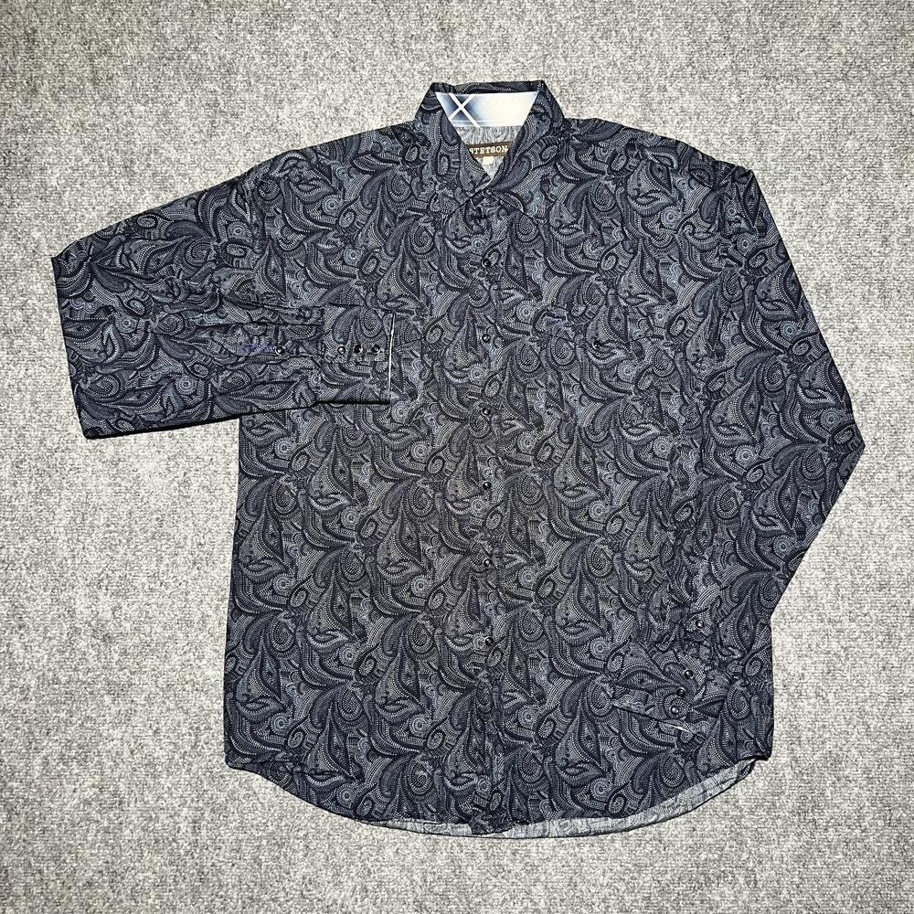 Stetson Pearl Snap Button Up Men Large Dotted Paisley Print AOP Long Sleeve